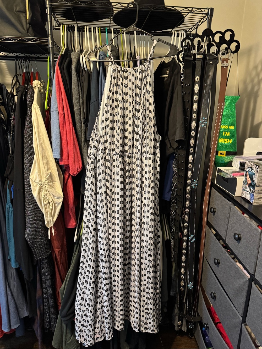 Women's Black & White Halter Maxi Dress